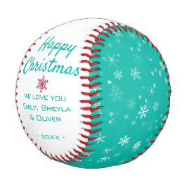 Pelota De Béisbol Navidades felices Patrón de copos de nieve verde