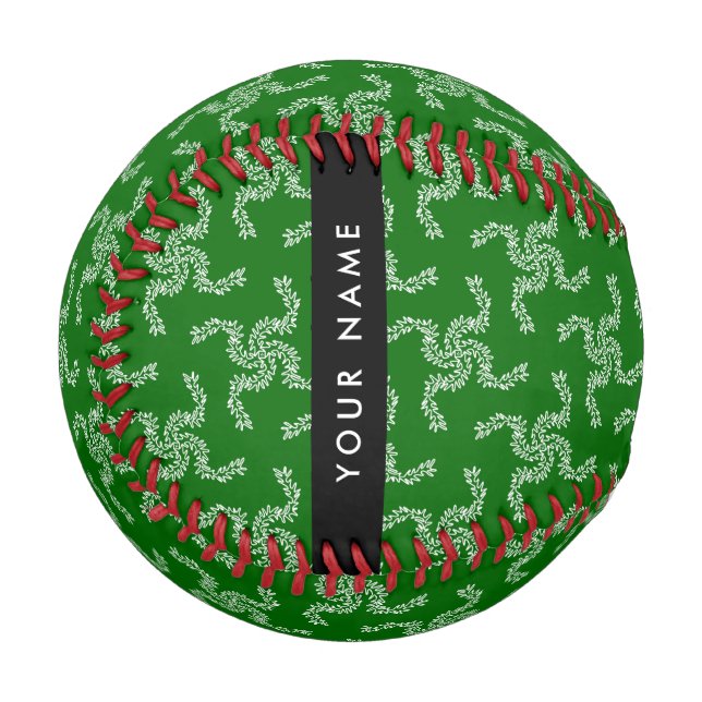 Pelota De Béisbol Navidades Garland, Green, Your name, Personalize (Anverso izquierdo)