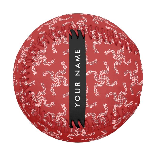 Pelota De Béisbol Navidades Garland, Red, Tu nombre, Personalizar (Anverso izquierdo)