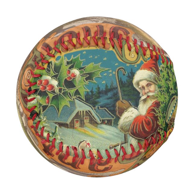 Pelota De Béisbol Navidades Santa Claus Arte Antiguo (Anverso izquierdo)