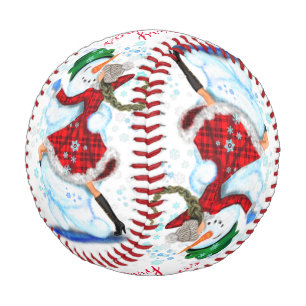 Pelota De Béisbol Navidades Snowman y Chicas bailan Béisbol