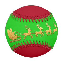 Pelota De Béisbol Nombrar Feliz Navidad Santa Reindeo Red GreenGold