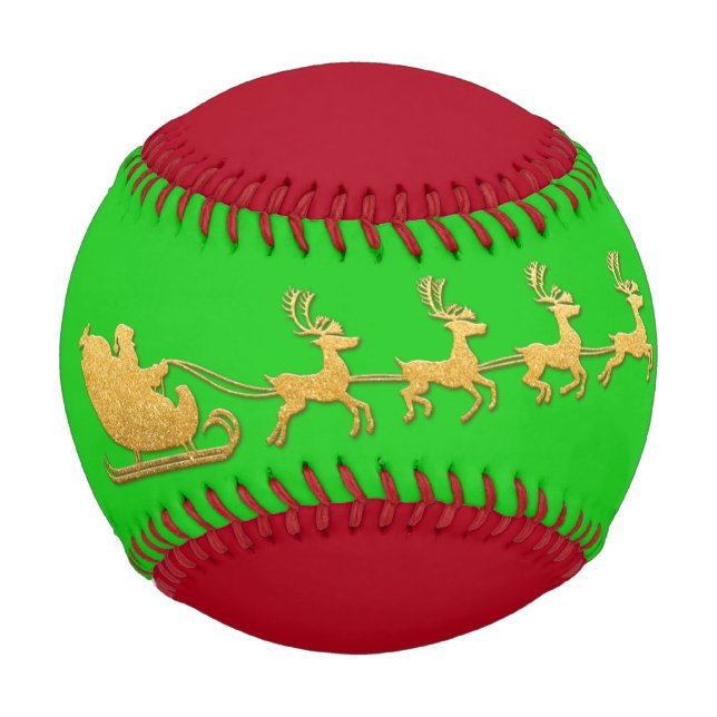 Pelota De Béisbol Nombrar Feliz Navidad Santa Reindeo Red GreenGold (Anverso)