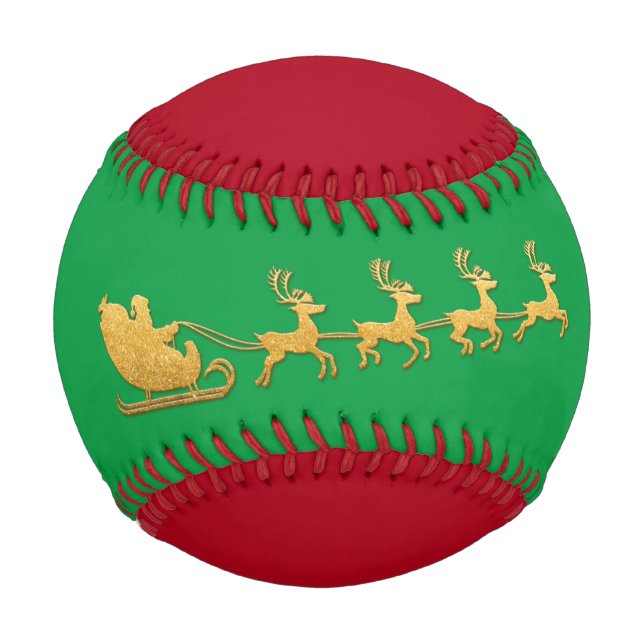 Pelota De Béisbol Nombrar Feliz Navidad Santa Rina Verde Rojo (Anverso)
