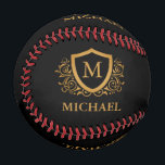 Pelota De Béisbol Nombre de monograma de estilo personalizado en neg<br><div class="desc">Nombre de Monograma Estilo Personalizado en Negro y Oro. Para una mayor personalización,  haga clic en el botón "Personalizar" y utilice nuestra herramienta de diseño para modificar esta plantilla.</div>
