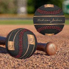 Pelota De Béisbol Nombre de monograma personalizado oro negro modern