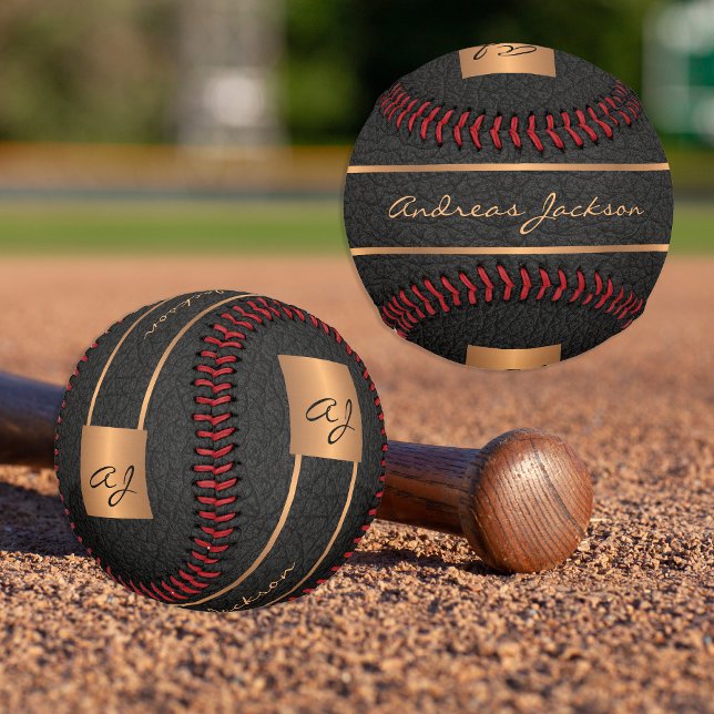 Pelota De Béisbol Nombre de monograma personalizado oro negro modern (Subido por el creador)