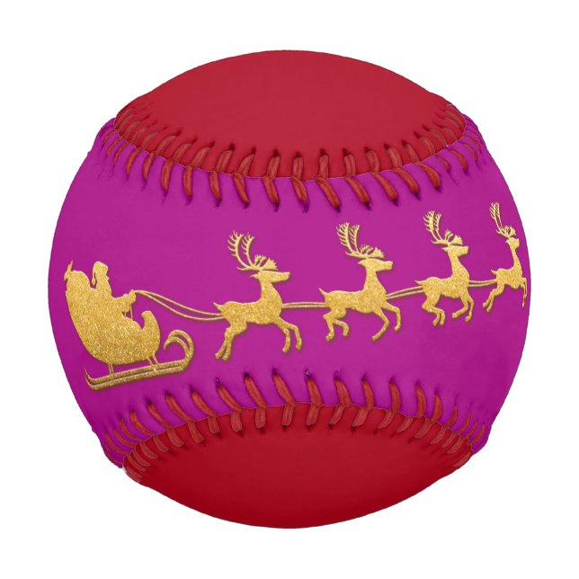 Pelota De Béisbol Nombre Feliz Navidad Santa Rina Oro Rosa Rojo (Anverso)