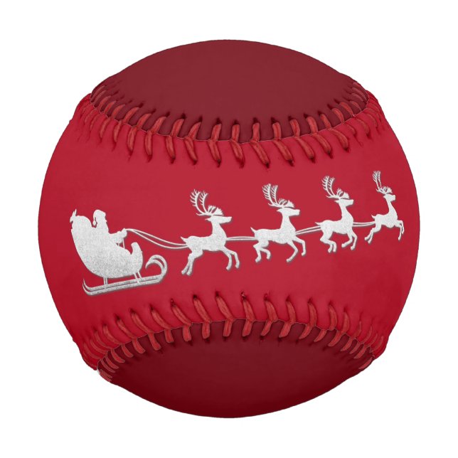 Pelota De Béisbol Nombre Feliz Navidad Santa Rina Plata Roja (Anverso)