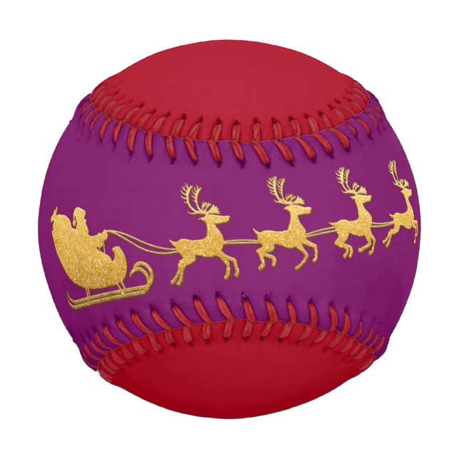 Pelota De Béisbol Nombre Feliz Navidad Santa Rina Púrpura Rojo (Anverso)