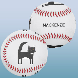 Pelota De Béisbol Nombre personalizado del gato negro y blanco del t