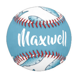 Pelota De Béisbol Nombre personalizado pez azul en blanco