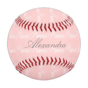 Pelota De Béisbol Nombre personalizado Princesa Rosa-n-Blanco