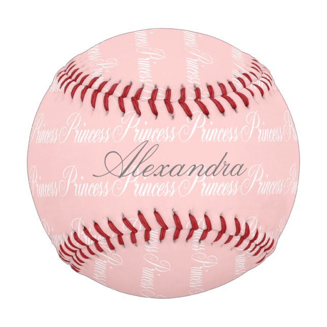 Pelota De Béisbol Nombre personalizado Princesa Rosa-n-Blanco (Anverso)