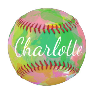 Pelota De Béisbol Nombre Personalizado Resumen Naturaleza Verde Flor