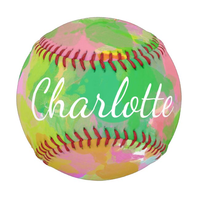 Pelota De Béisbol Nombre Personalizado Resumen Naturaleza Verde Flor (Anverso)