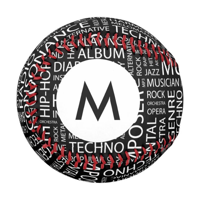 Pelota De Béisbol Nube de palabras de patrón MUSICAL monograma (Anverso izquierdo)