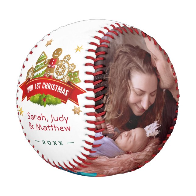 Pelota De Béisbol Nuestra primera Navidad con fotos familiares (Angular)