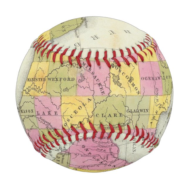 Pelota De Béisbol Nuevo Mapa De Michigan 2 (Anverso)