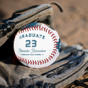 Pelota De Béisbol Número de Jersey   Monograma de graduación azul