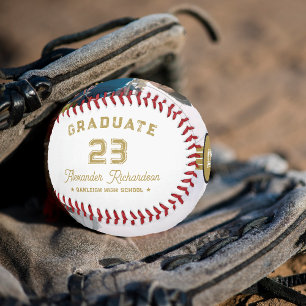 Pelota De Béisbol Número de Jersey Monograma de graduación de oro
