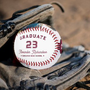 Pelota De Béisbol Número de Jersey   Monograma de graduación rojo de
