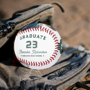 Pelota De Béisbol Número de Jersey   Monograma de graduación verde
