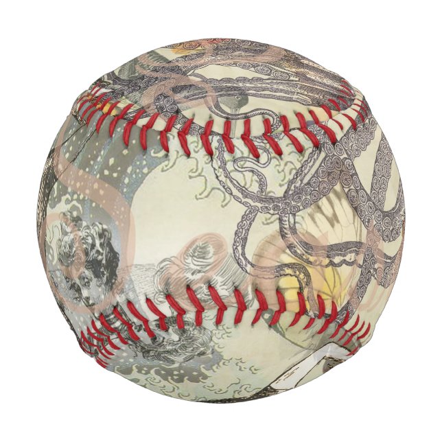 Pelota De Béisbol Octopus Beach Antique Coastal Steampunk (Anverso)