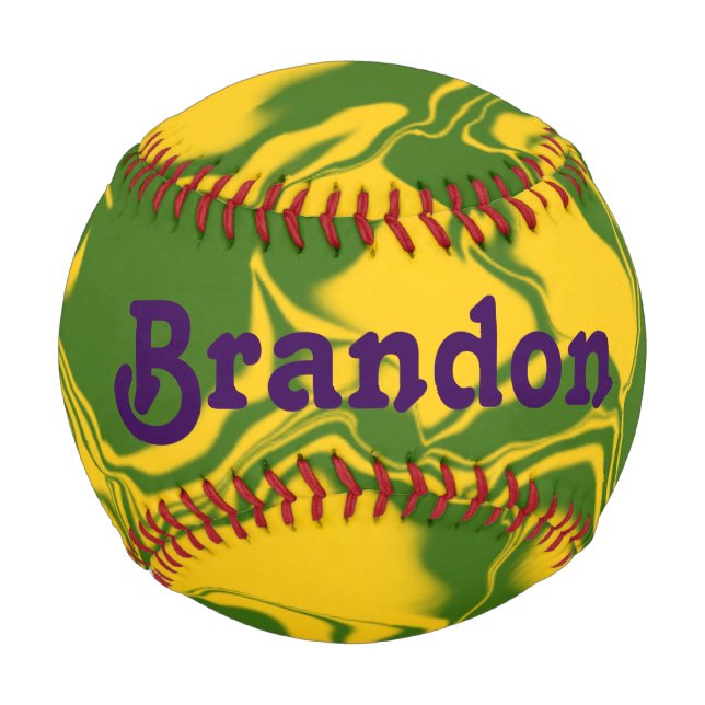 Pelota De Béisbol Olas Verdes y Doradas (Anverso)