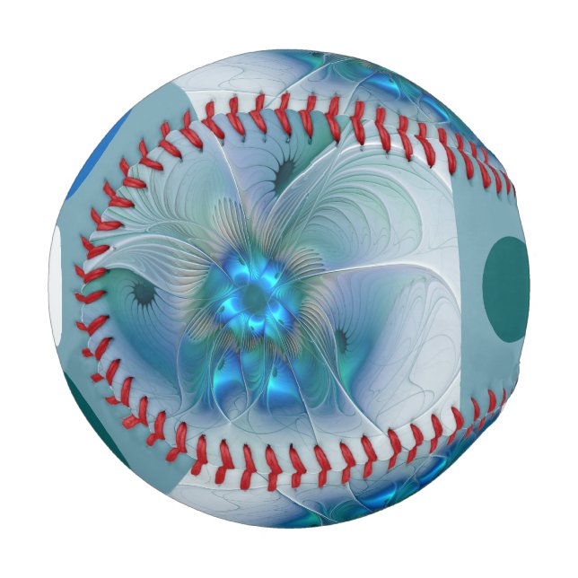 Pelota De Béisbol Ovejas en pie, abstracto fractal turquesa azul (Anverso izquierdo)