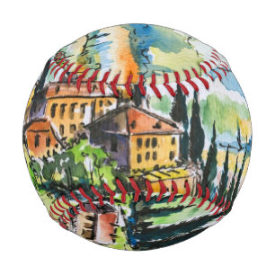 Pelota De Béisbol Paisaje urbano y ciprés