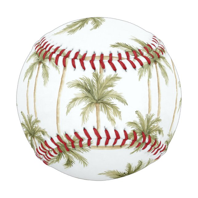 Pelota De Béisbol Palmeras blancas verdes tropicales (Anverso)