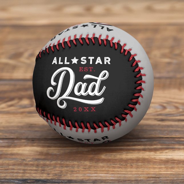 Pelota De Béisbol Papá de estrellas, negro y gris y monograma (Subido por el creador)