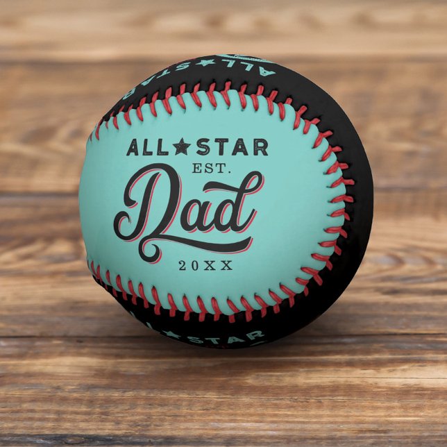 Pelota De Béisbol Papá de estrellas, Verde azulado y negro y monogra (Subido por el creador)