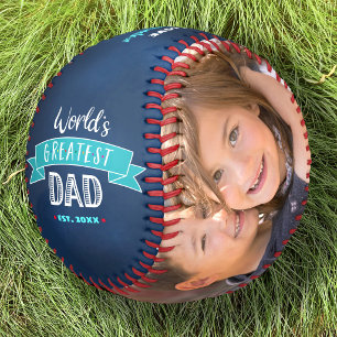 Pelota De Béisbol Papá del mundo Navy Turquesa Banner Negrita