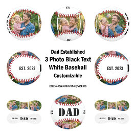 Pelota De Béisbol Papá Establecido 3 foto Texto Negro Blanco