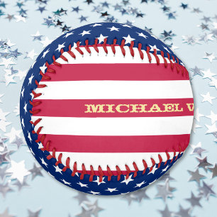 Pelota De Béisbol Patriotic USA Flag Stars Stripes Nombre personaliz