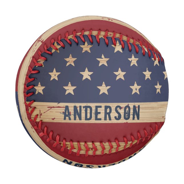 Pelota De Béisbol Patriótico de la Bandera Americana Personalizada d (Anverso izquierdo)