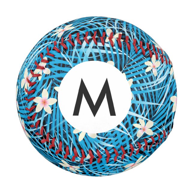 Pelota De Béisbol Patrón azul de hojas de palma (Anverso izquierdo)
