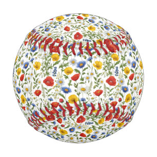 Pelota De Béisbol Patrón Colorido de Flores Silvestres Tema de Natur