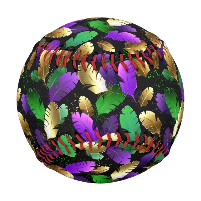 Pelota De Béisbol Patrón continuo con plumas de Mardi Gras (Anverso)