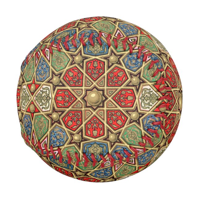 Pelota De Béisbol Patrón de arte árabe rojo verde azul Faux dorado (Reverso Izquierdo)