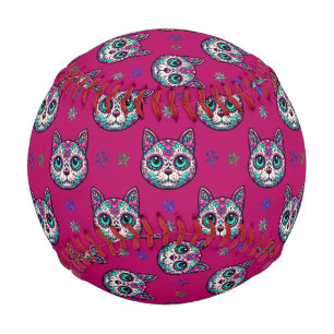Pelota De Béisbol Patrón de arte de gato de Calavera
