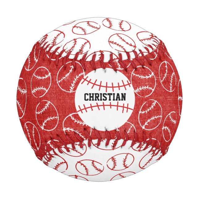 Pelota De Béisbol Patrón de béisbol rojo personalizado con béisbol (Anverso)