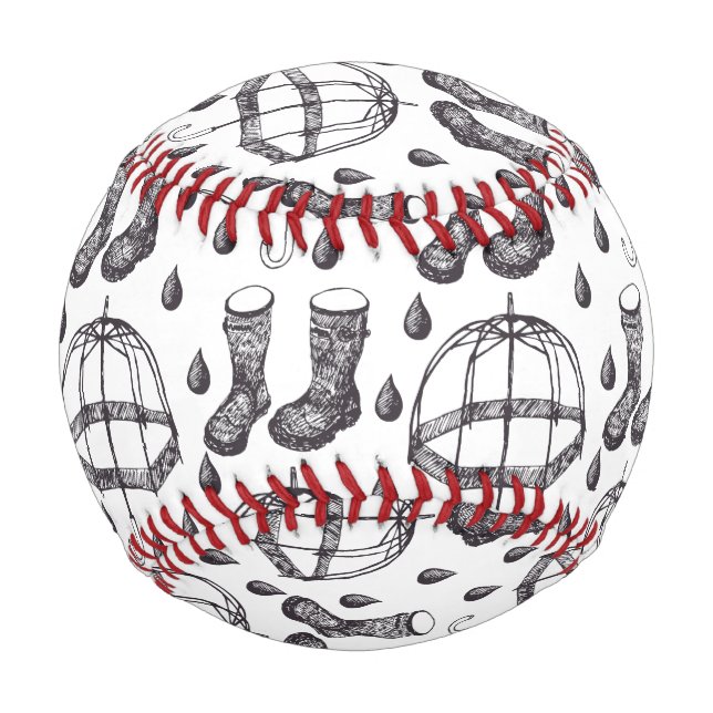 Pelota De Béisbol Patrón de brotes de lluvia y paraguas dibujados a  (Anverso)