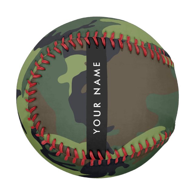 Pelota De Béisbol Patrón de camuflaje verde, nombre, personalización (Anverso izquierdo)