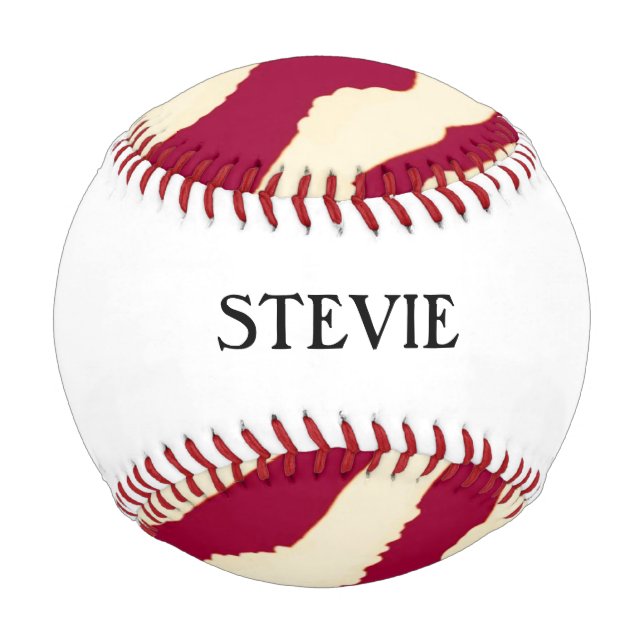 Pelota De Béisbol Patrón de cebra roja y crema con nombre (Reverso)