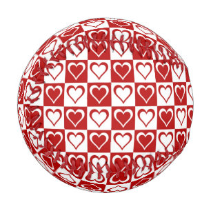 Pelota De Béisbol Patrón de cuadros rojos con Corazones