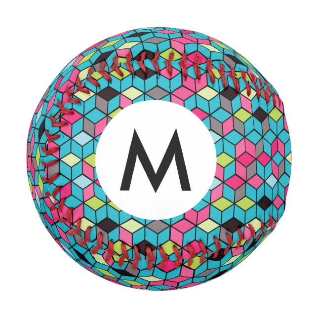 Pelota De Béisbol Patrón de cubo rosa y turquesa (Anverso izquierdo)