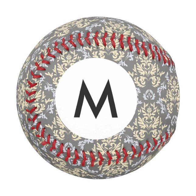 Pelota De Béisbol Patrón de Damasco monograma (Anverso izquierdo)